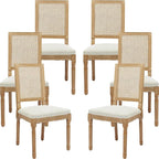 French Country Dining Chairs Set of 6, Cream Kitchen & Dining Room Chairs Set of 6, Ivory Rattan Dining Chairs, Cane High Back, Wood Legs, Sillas De Comedor (Rattan, Beige, 6Pcs)