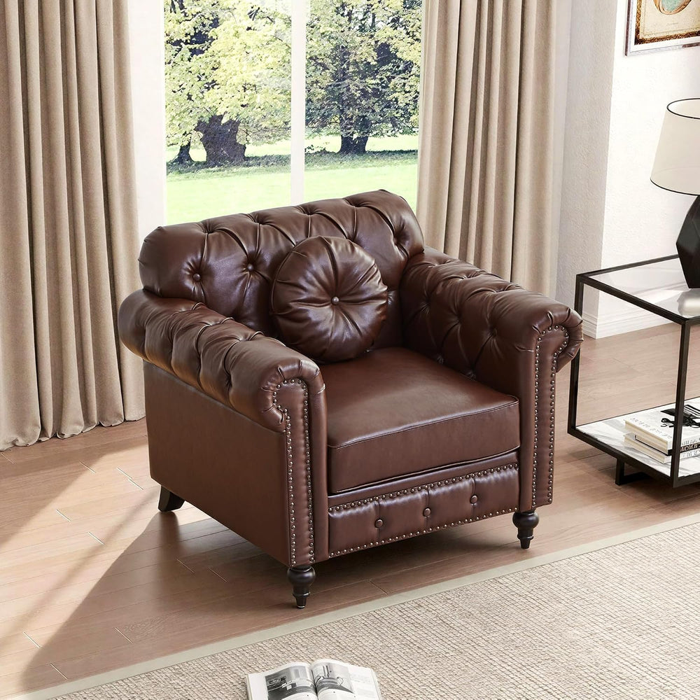 ORRD Chesterfield Chair, High Back Modern Faux Leather Couch with Button Tuft...