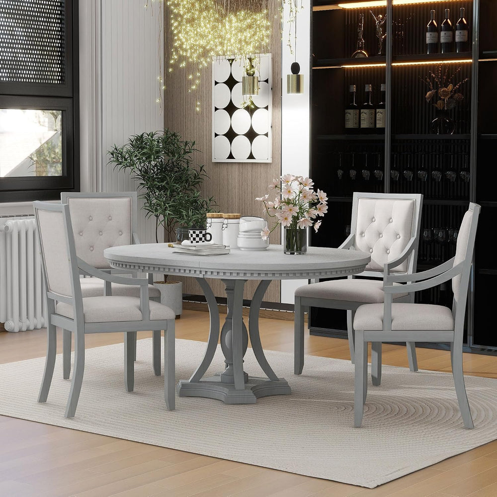 Knocbel Extendable Dining Table Set for 4-6, Round Oval Dining Table with 4 C...