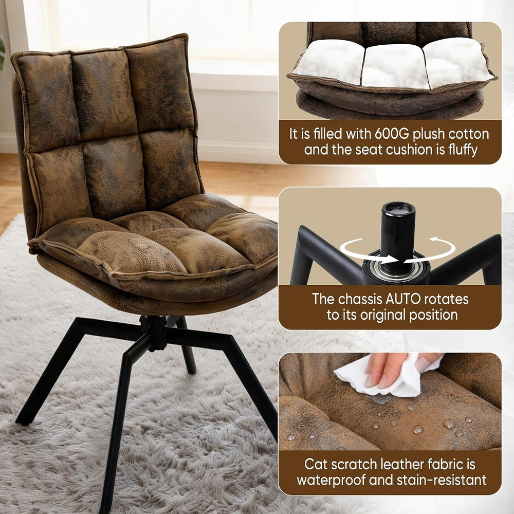 Swivel Dining Chairs Set 2,Mid-Century Modern PU Upholstered with 360°AUTO Sw...