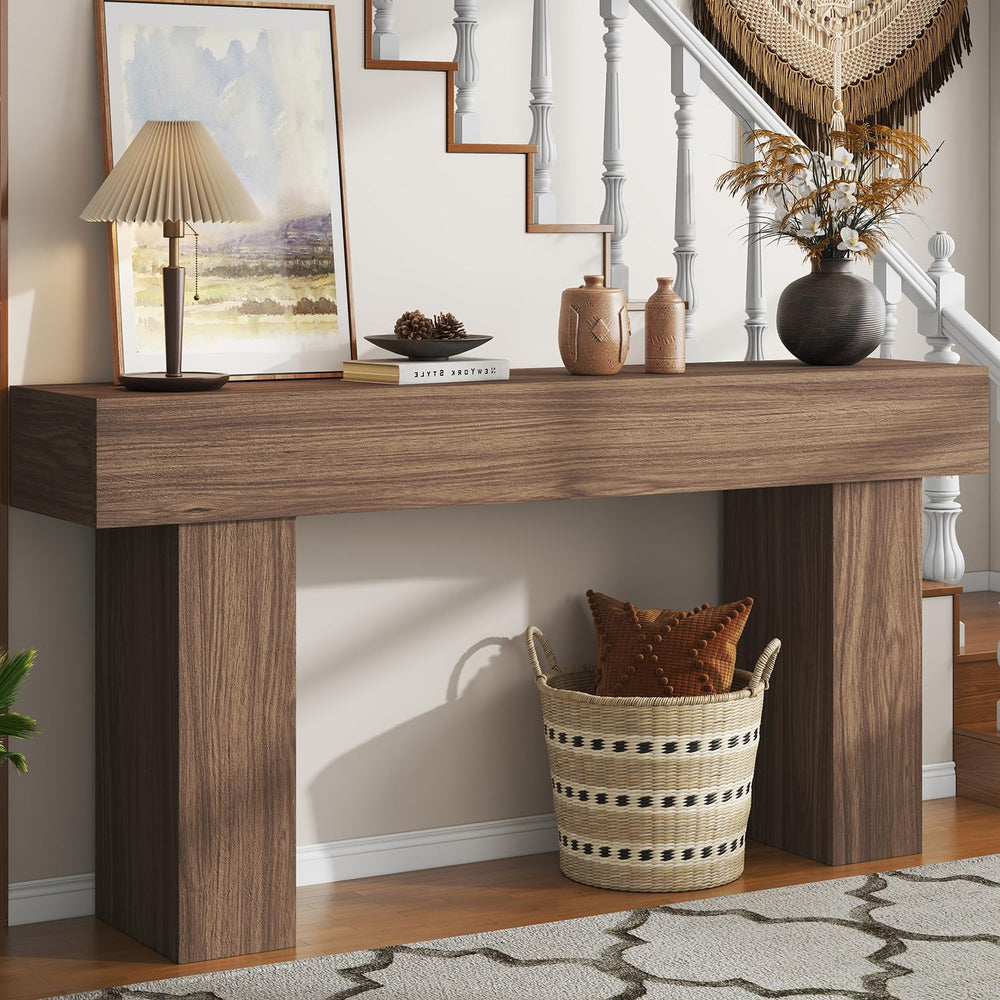 63 Inch Long Console Table for Entryway, Farmhouse Wood Sofa Table Behind Cou...