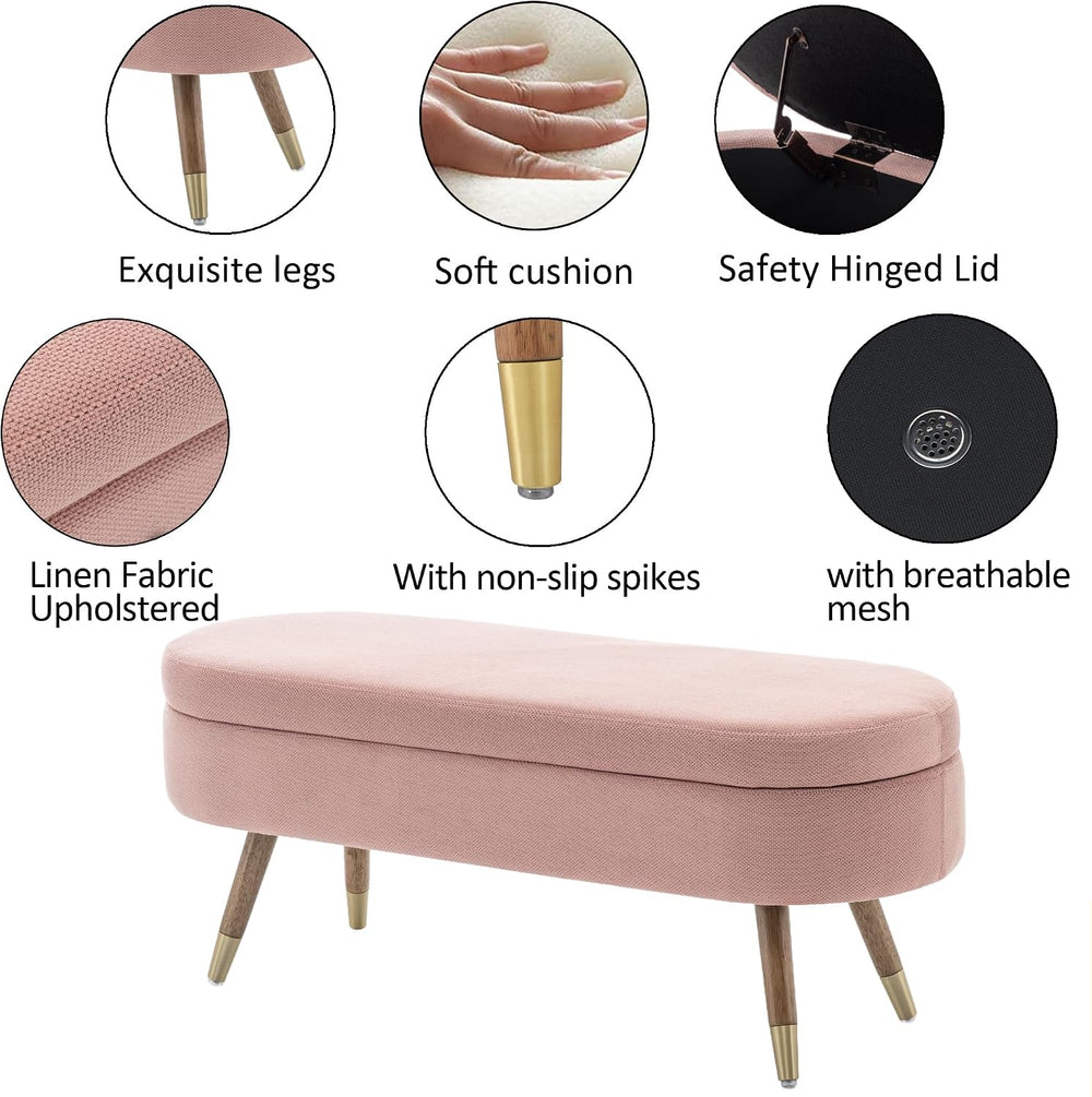 IAFIKE Oval Storage Bench 43.5" Ottoman Bench Upholstered Boucle Fabric ...