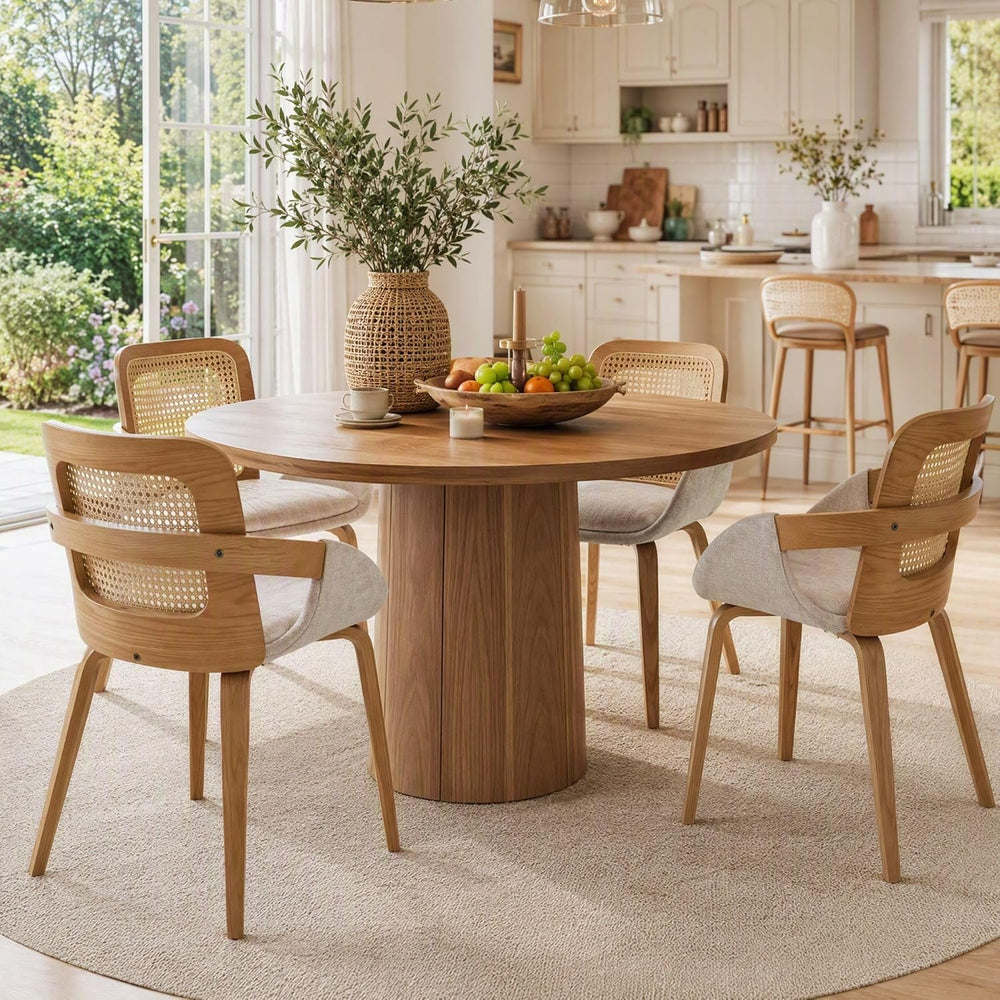 DUOMAY Modern Linen Dining Chairs Set of 2, Rattan Dining Room Chairs | with ...