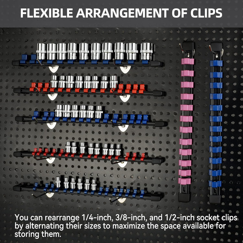 Socket Organizer Drive ABS Tools - Pink Socket Holder, Premium Quality 12 Pieces Socket Holders Kit 1/4-Inch x 64 Clips, 3/8-Inch x 60 Clips, 1/2-Inch x 48 Clips（12PC,Pink)