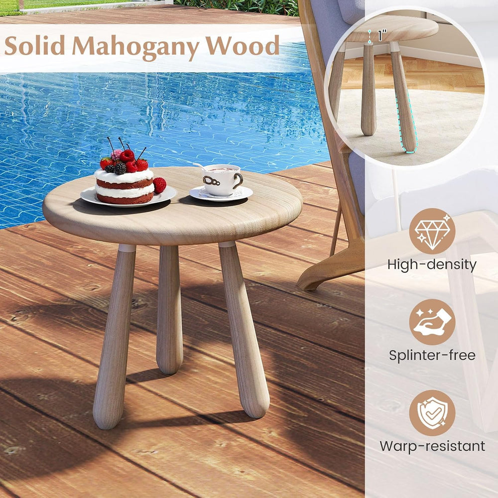 Tangkula Mahogany Wood Side Table, 18” Round Small Accent End Table with Thic...