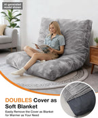 YEFU Bean Bag Chair for Adults: 4-in-1 Convertible Giant Bean Bag Bed, Overstuffed Memory Foam Floor Couch with Two Machine Washable Covers, Large Chair Bed for Living Room Bedroom, Full Grey