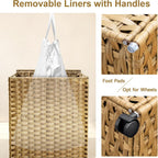 88L Slim Laundry Hamper with Wheels, 23.3 Gallon Rolling Laundry Basket with Lid, Tall and Narrow Laundry Hamper with 2 Removable Liner & 3 Mesh Bags, Laundry Sorter for Bathroom, Natural