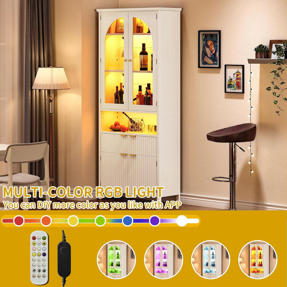 DWVO 72" Tall Kitchen Pantry Cabinet with LED Light, Fluted Storage Cabi...