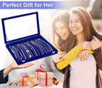 Jenseits Jewelry Display Box For Necklace Organizer, Velvet Necklace Storage Tray For Drawer, 20 Hooks Large Velvet Showcase Holder, Jewelry Organizer With Transparent Lid, Gifts For Her - Blue