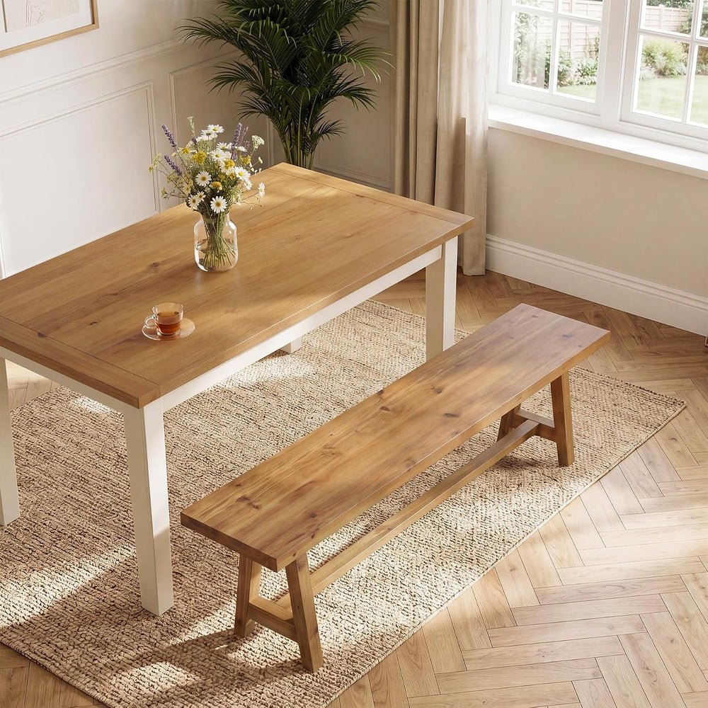 Solid Wood Dining Bench, 63 Inch Long Farmhouse Kitchen Bench for Dining Room...