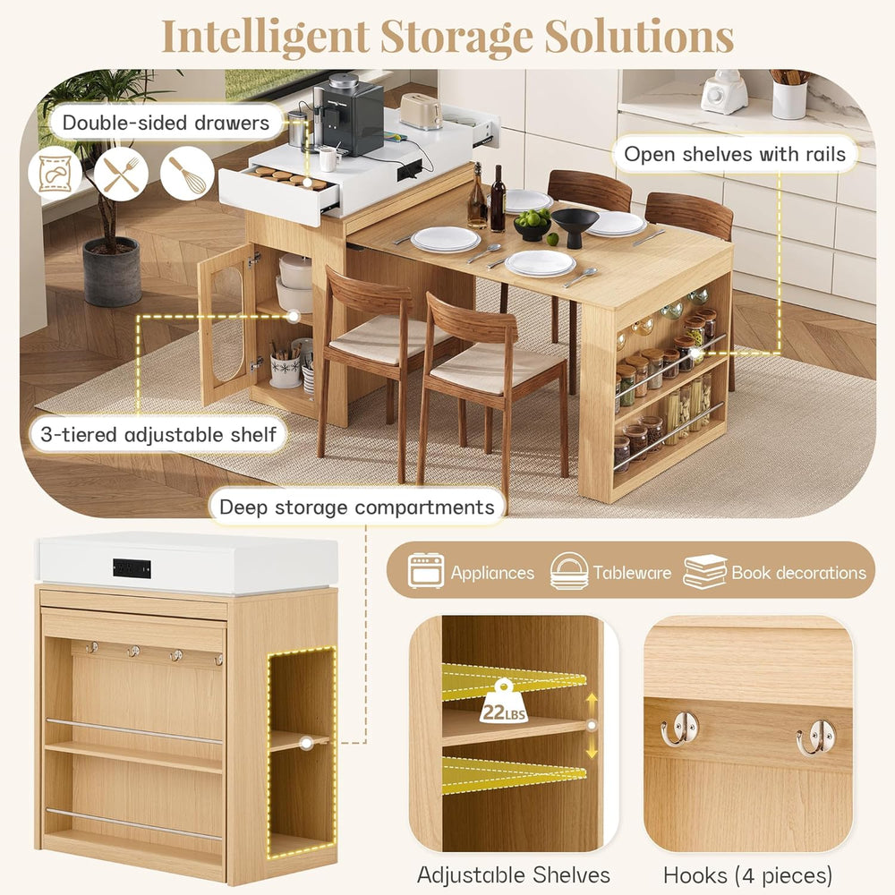 Extendable Dining Table with Storage, Transformer Console Table for 1-4 Peopl...