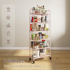 6 Tier Slim Rolling Storage Cart with Wheels, Metal Mobile Shelving Unit Organizer Utility Cart for Office Bathroom Kitchen Laundry Room Narrow Places (Pink 10 Inches)