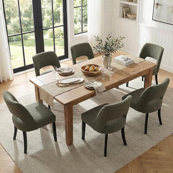 keoni Wooden Dining Chairs Set of 4, Mid Century Modern Upholstered Dining Ro...