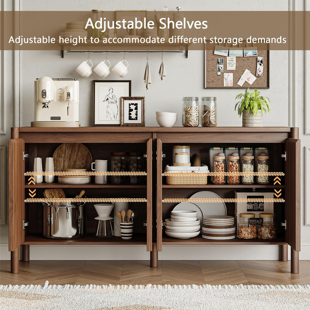 CHUWELL 59" Walnut Sideboard Buffet Cabinet, Mid Century Modern Storage ...