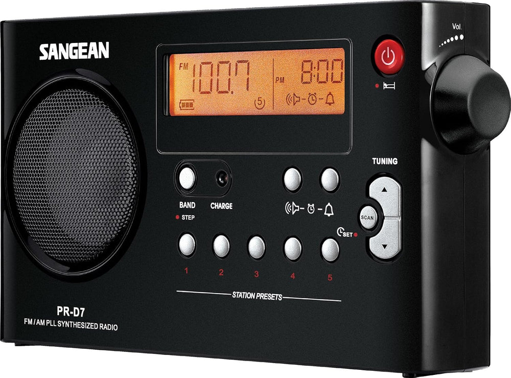 Sangean PR-D7 AM/FM Digital Portable Radio with Built-in Battery Charger (Black)