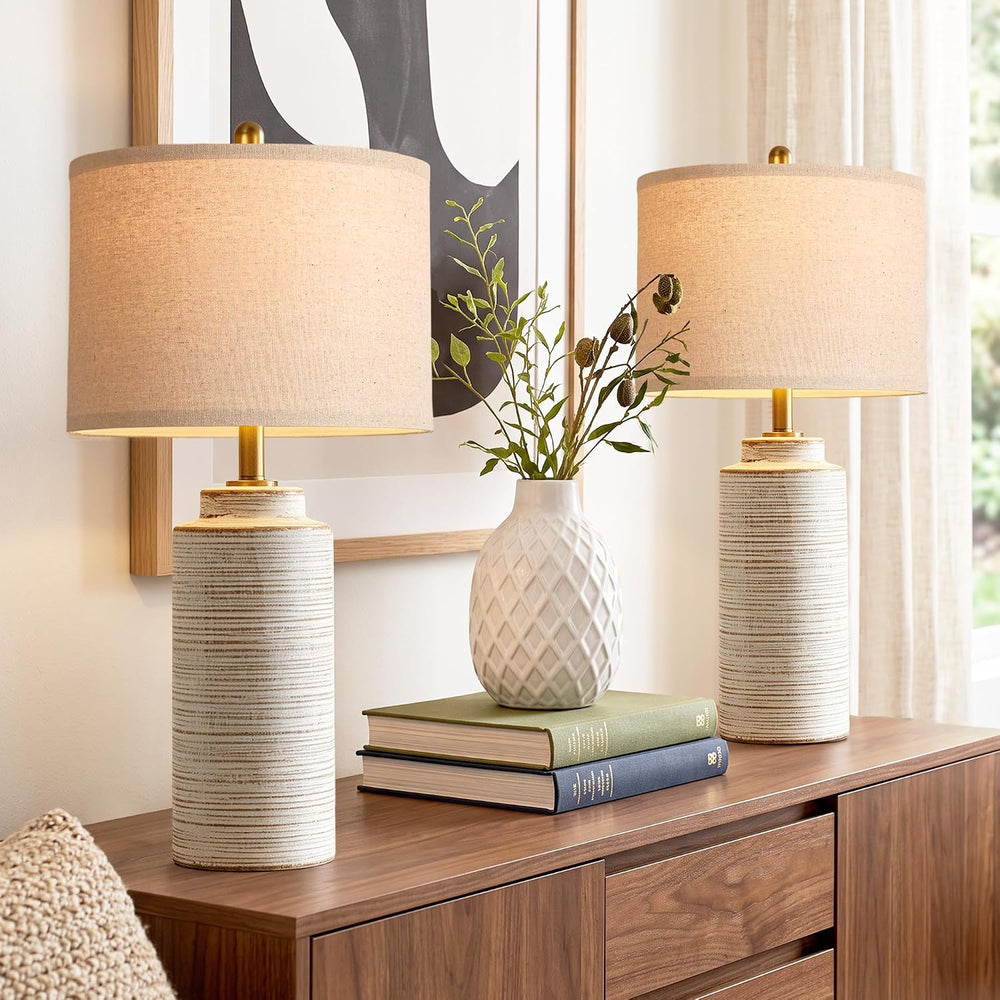 PARTPHONER 27" Vintage Ceramic Table Lamp Set of 2, Farmhouse Bedside La...