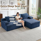 96.1" Modular Sectional Sofa Couches L-Shape Couch 3 Seat Modular Sofa Corduroy Memory Foam Sectional Boneless Couches for Living Room, Cloud Couch with Oversized Chaise(Blue, Right Facing)