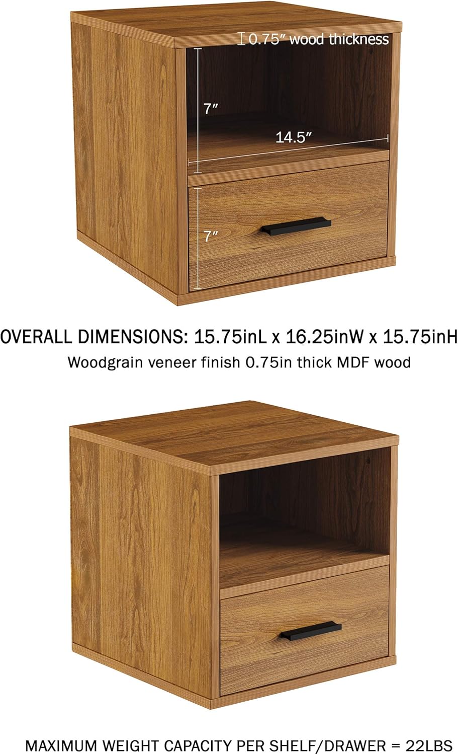 Lavish Home Side Table with Storage - Set of 2 Minimalist Modern Nightstand o...