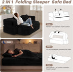 75'' Folding Sleeper Sofa Bed, Memory Foam Boneless Couch | Full Size Guest Bed Mattress, Modern 2-in-1 Floor Deep Seat Sleeper Sofa with 4 Pillows and Blanket | Corduroy Black