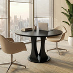 iPormis Round Dining Table, 47'' Kitchen Table for 4-6, Dining Room Dinner Table with Wooden Tabletop & Geometric Arcs Pedestal for Kitchen, Living Room, Home, Office, Black