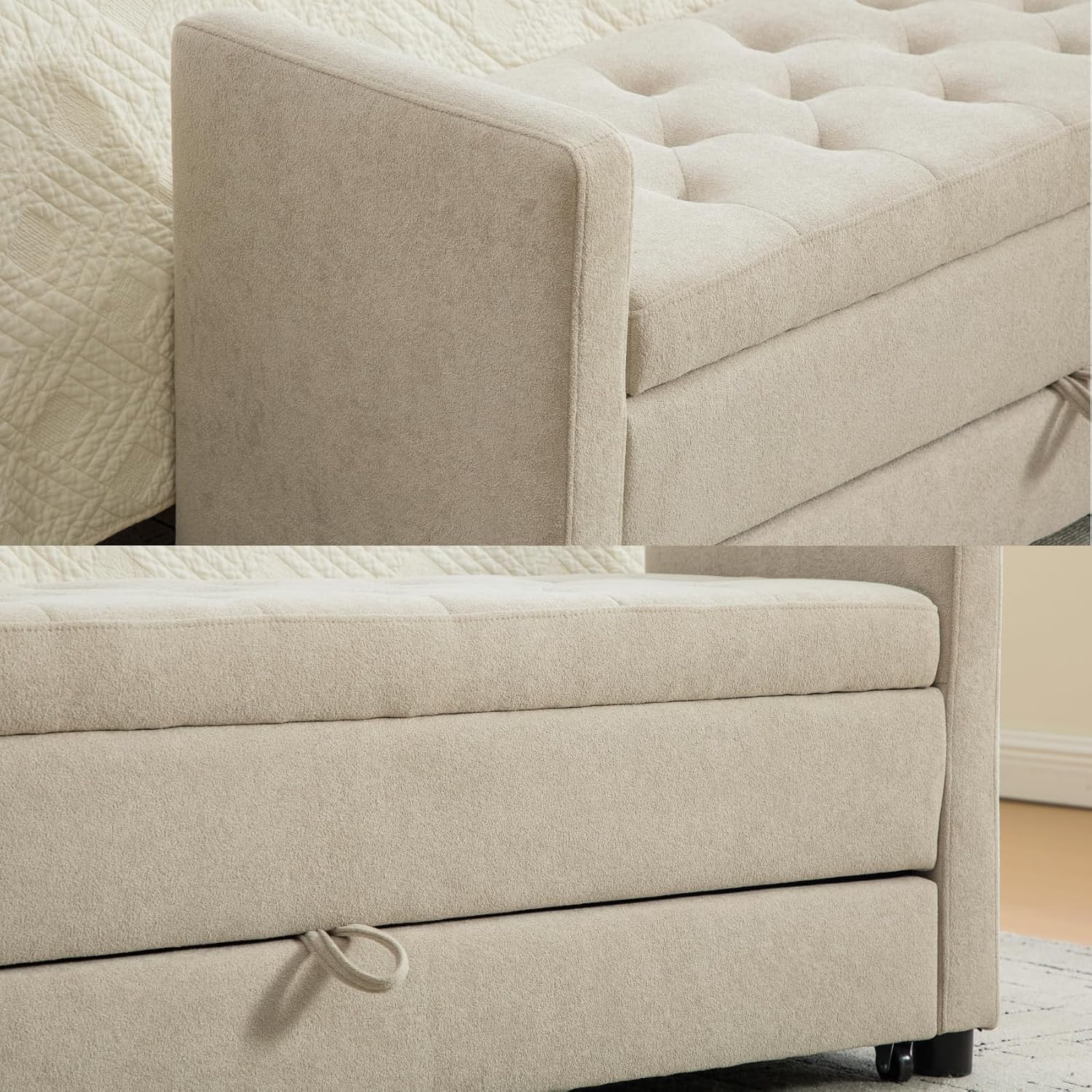 58.3" 2-Tier Storage Bench Upholstered with Drawer, Griege. | End of Bed Bench, 2-Tier Storage King Size Bench Upholstered for Bedroom, Cloakroom, Entryway, Hallway, Window.