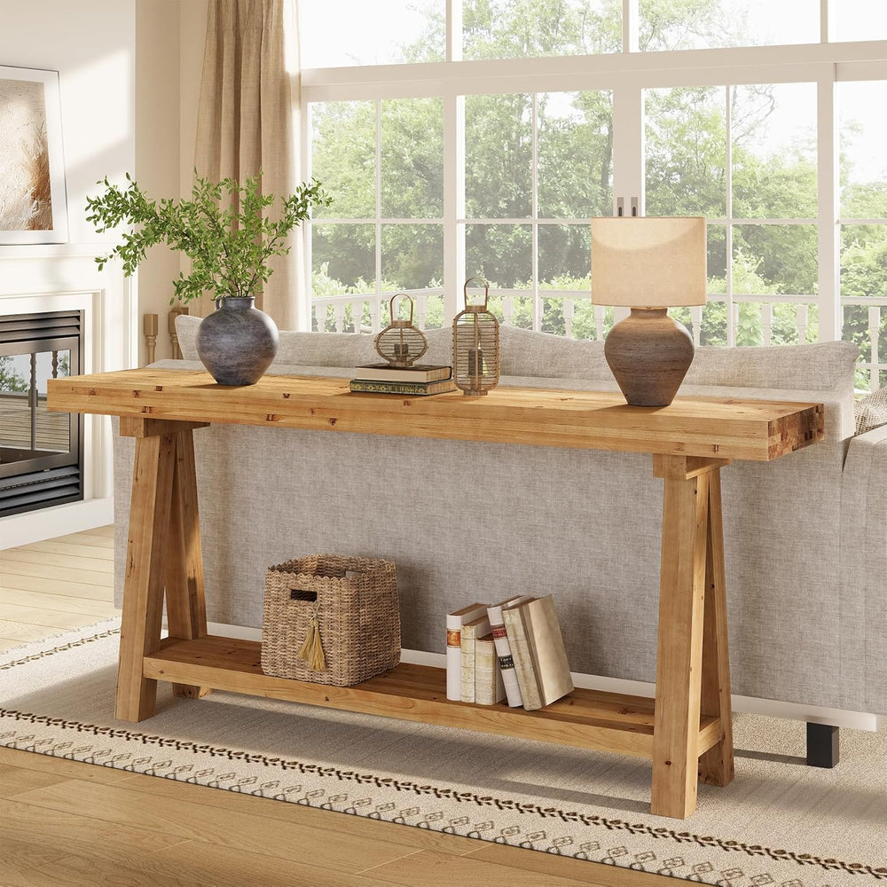 70.9-Inch Solid Wood Console Table for Entryway, Farmhouse Long Sofa Table wi...
