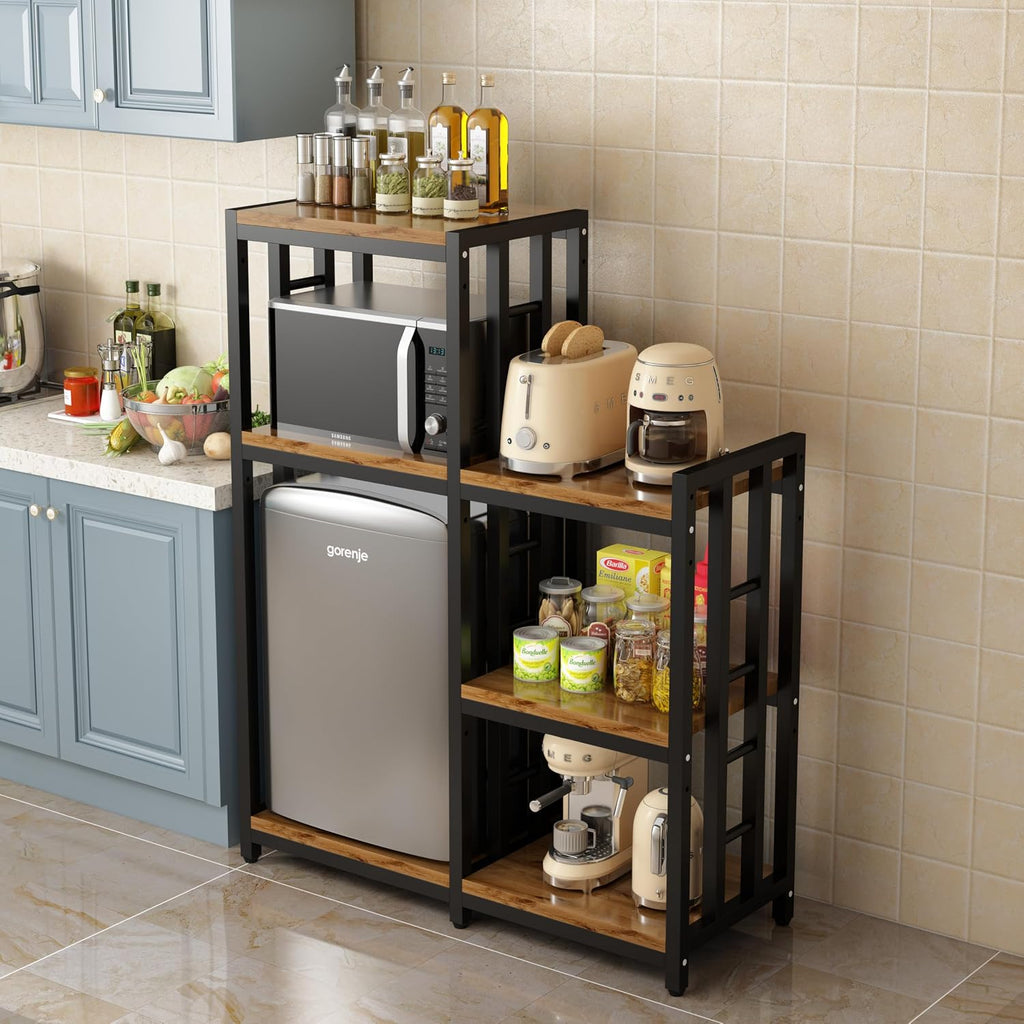 Kitchen Bakers Rack, 4-Tier+3-Tier Workstation Organizer Shelf, Free Standing Kitchen Utility Cart Storage Shelf Organizer Utility Microwave Stands Storage for Spice（Rustic Brown）