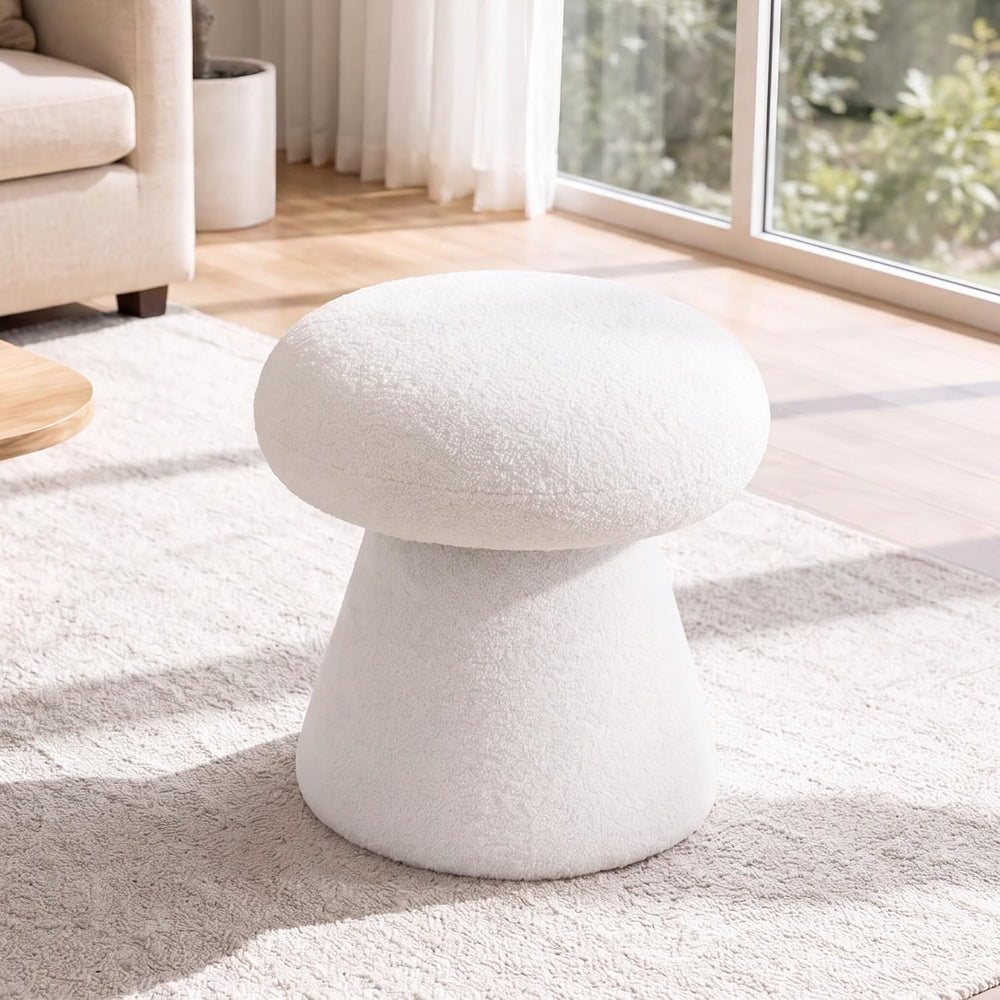 FOXHUNTER Mushroom Pouf Ottoman with 360° Rotation, White | Footstool with Sp...