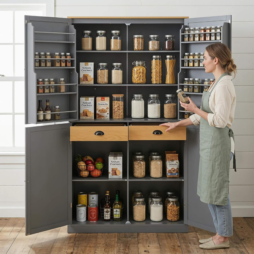 Litex 40.2" Wide Kitchen Pantry Cabinet, 71.3" Tall Freestanding St...