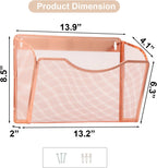 EASEPRES 3 Single Pocket Mesh Hanging File Organizer, Vertical Wall Mounted Magazine File Holder, Mount Basket Mail Paper Document Folder Organizing for Office, Home and School, Rose Gold
