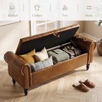 Furniliving 55” End of Bed Bench, Bedroom Bench with Button-Tufted, Large Upholstered Storage Ottoman Entryway Bench with Storage Shoe Cabinet Bench, for Bedroom, PU, YellowBrown