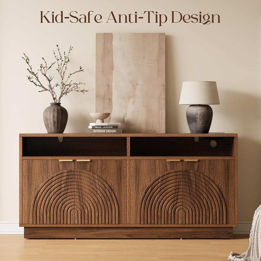 Modern Sideboard Buffet Cabinet with Storage - 58" Fluted Credenza Stror...