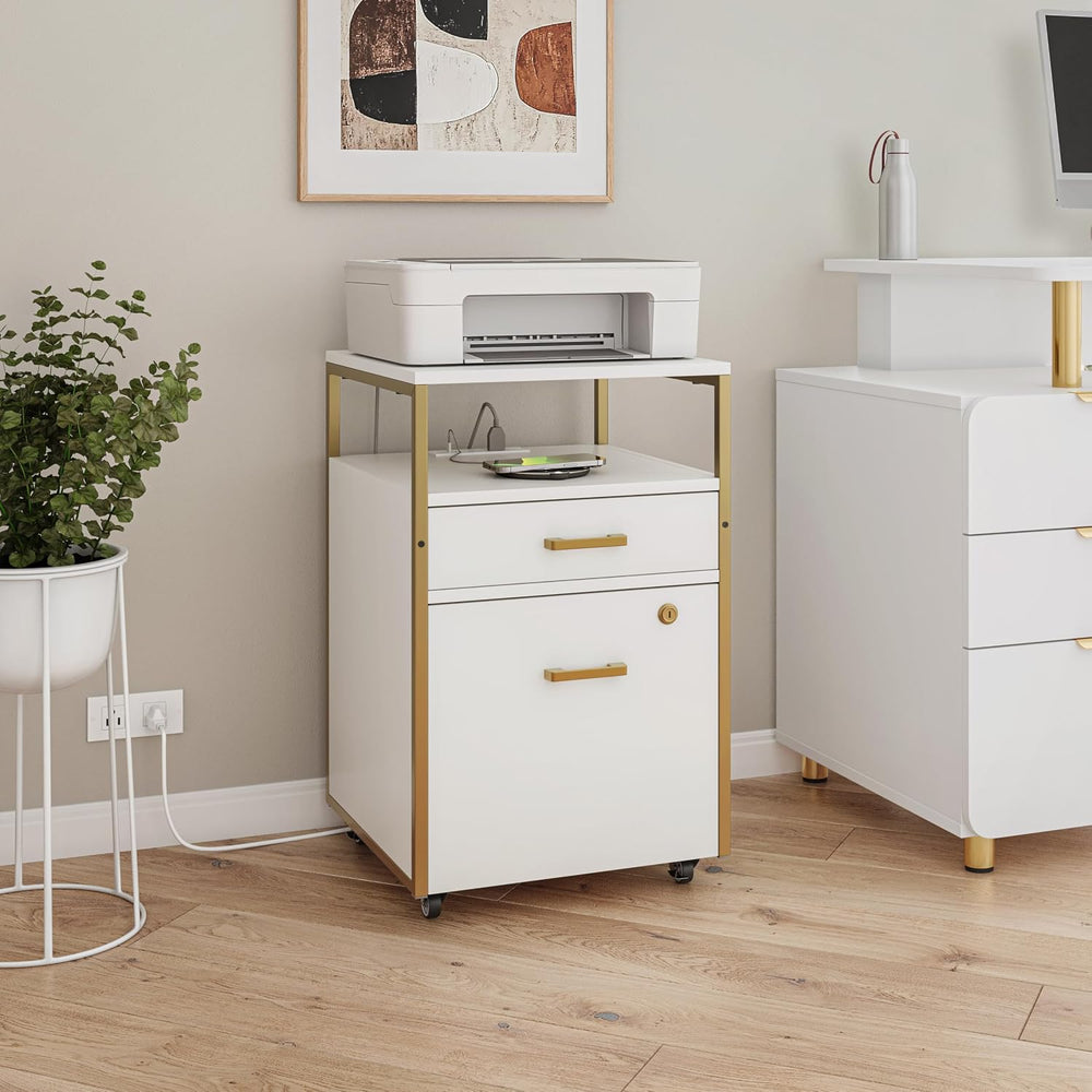 Techni Mobili 2‑Drawer Rolling File Cabinet with Lock, USB & Power Outlet...