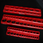Olsa Tools Magnetic Socket Organizers | 3 Piece Set Socket Holder Kit | 1/2-Inch, 3/8-Inch, & 1/4-Inch Drive | SAE Red | Holds 68 Sockets | Professional Quality Tools Organizer Part 1150