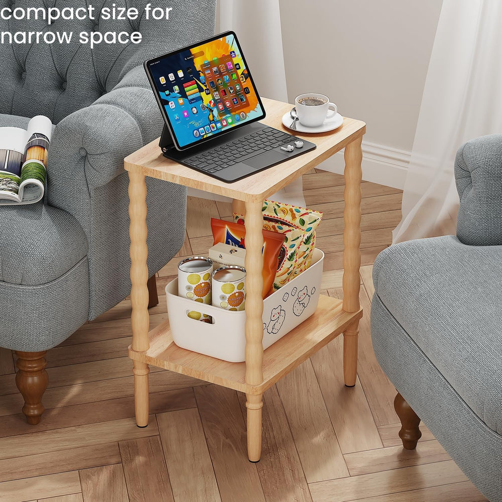 Solid Wood Side Table, Small Retro End Table, Narrow Couch Side Table with St...