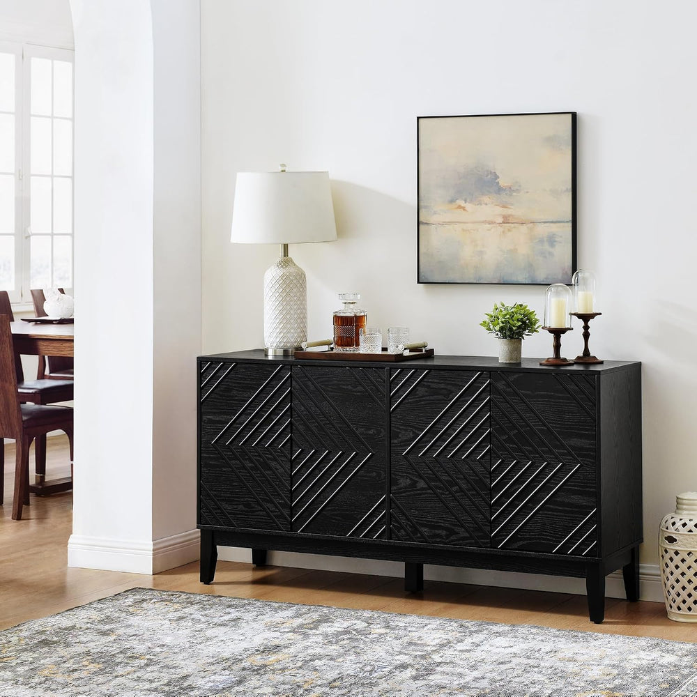 LKTART 60.5" Black Sideboard Buffet Cabinet,Modern Accent Credenza Stora...