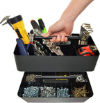 2 PACK - Portable DIY 8 Dividers Durable Plastic Tote Tool & Supply Cleaning Caddy with Handle Made In USA (Black)