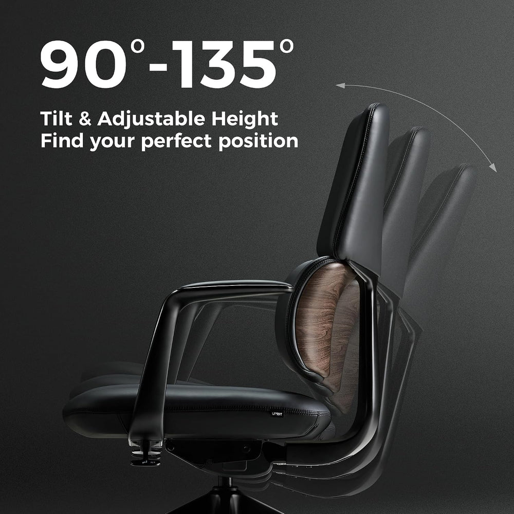 TOMU Genuine Leather Office Desk Chair, Ergonomic Leather Office Chair Mid Ba...