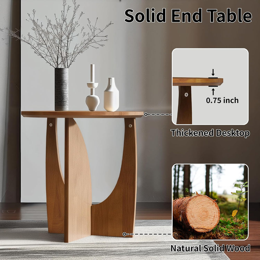 Round End Table, Solid Rubberwood Small Coffee Tables for Living Room, Mid Ce...