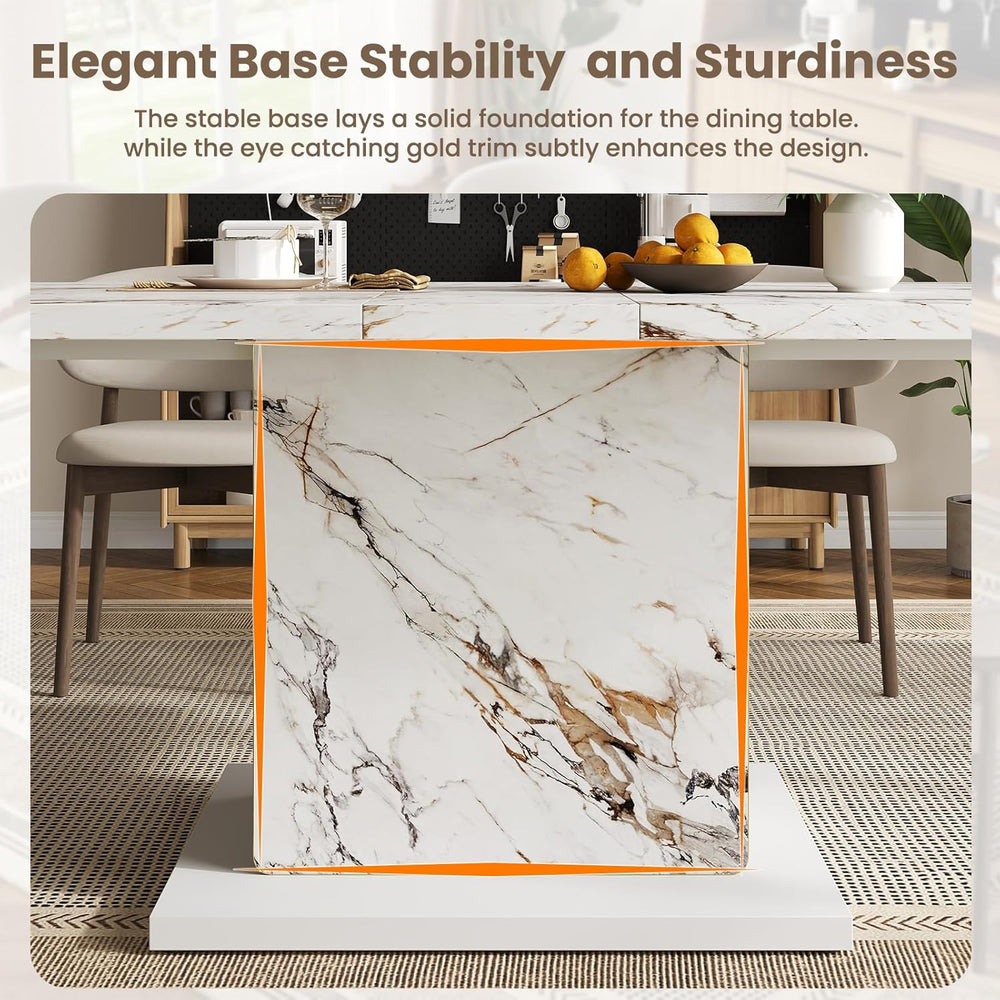 HOMISSUE 70" Faux Marble Dinner Table，Rectangle Modern White Dining Tabl...