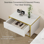 4ever2buy Floating Nightstand Set of 2, Modern Wall Mounted Nightstand with Open Shelf and Fluted Drawer, White and Gold Night Stand for Bedroom, White