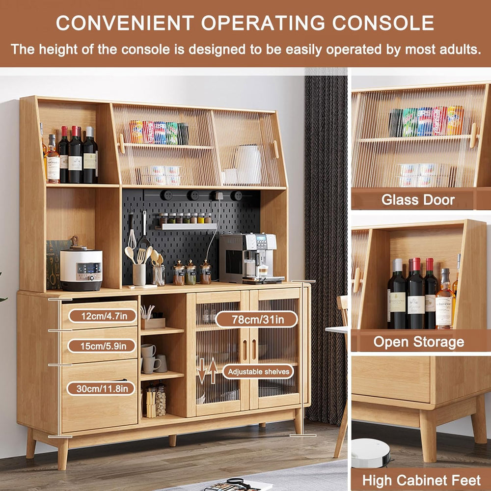 Pantry Storage Cabinet with Microwave Stand, Sliding Charging Station, Drawer...