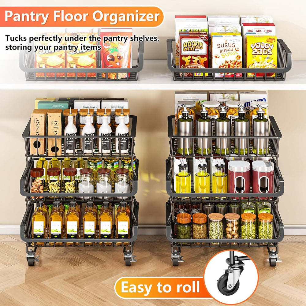 Gsiekare 3-Tier Rolling Pantry Organizer and Storage Cart with Wheels – Stack...