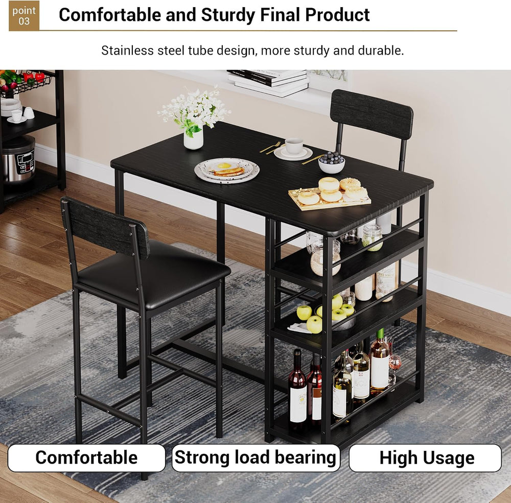 3-Piece Small Bar Table and Chairs Set for 2,Small Dining Table with 2 PU Cus...