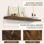 RICHFOCUS 48Inch Floating Shelves for Wall 2 Pack Shelves for Bedroom|Kitchen|Bathroom Wall Mounted Rustic Wood Floating Shelf with Invisible Brackets for Books|Storage|Decor, Rustic Brown