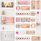 Vtopmart 25 PCS Plastic Drawer Organizers Set, 4-Size Versatile Bathroom and Vanity Drawer Organizer Trays, Storage Bins for Makeup, Bedroom, Kitchen Gadgets Utensils and Office