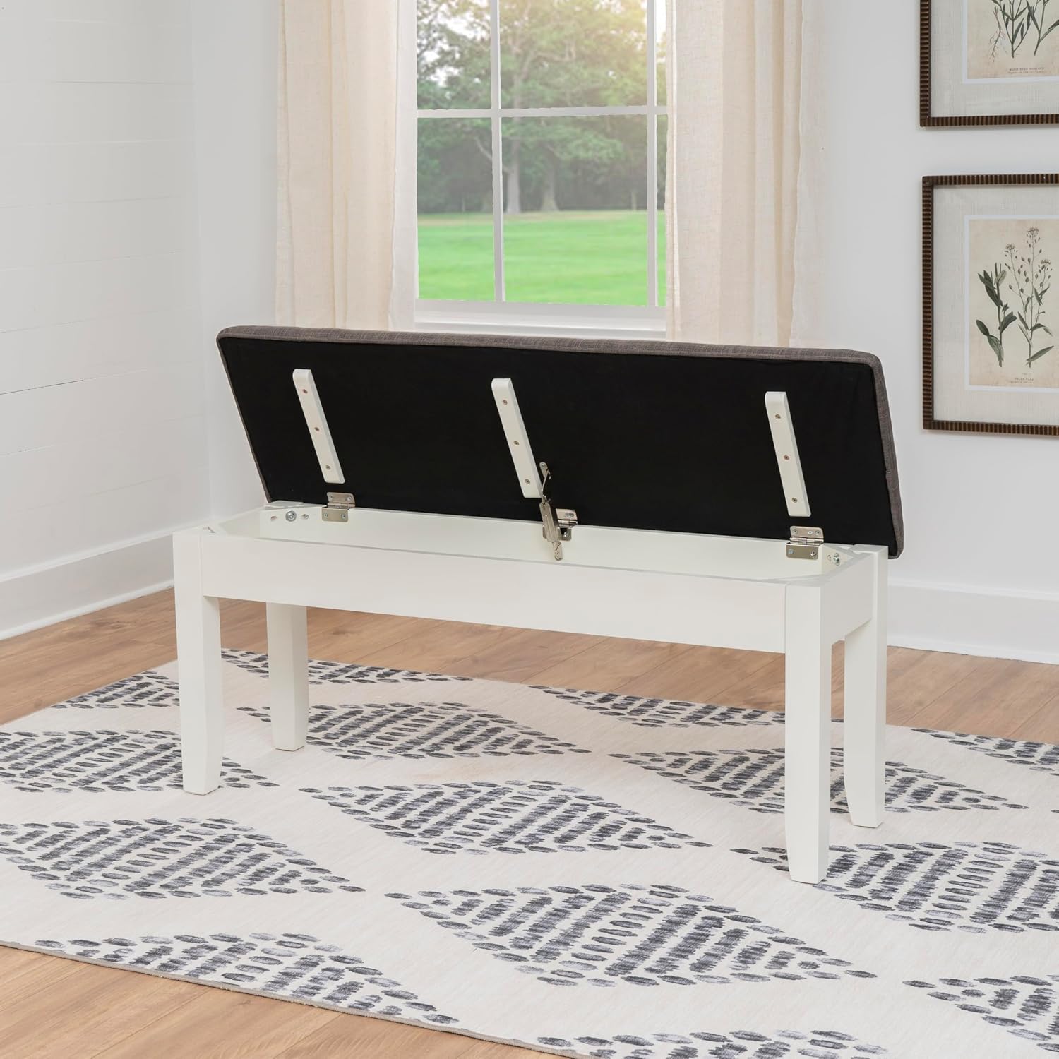 Powell Furniture Jane Storage, Antique White Dining Bench,