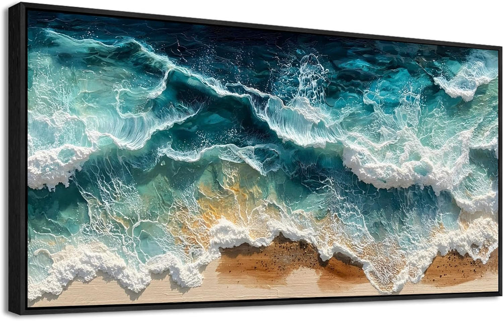 WLWBINTING Black Framed Large Beach wall art Ocean Wave Canvas Prints Modern ...