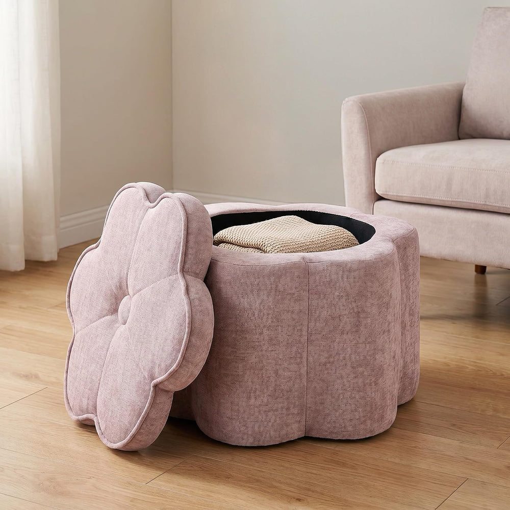 Crestview Collection 14.5" H Pink Flower Storage Ottoman,Sandy Pink | Ch...