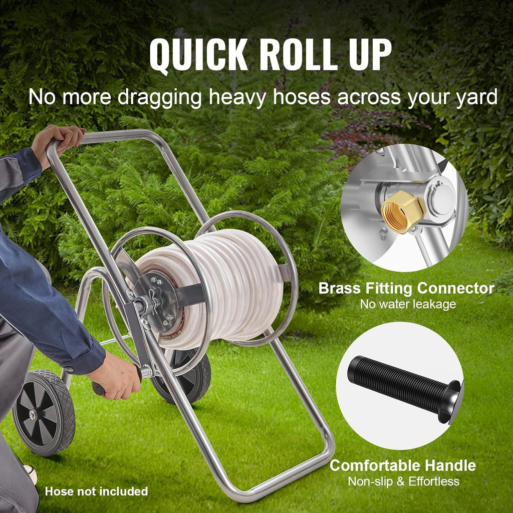 VEVOR Hose Reel Cart, Hold Up to 175 ft of 5/8’’ Hose (Hose Not Included), Garden Water Hose Carts Mobile Tools with Wheels, Heavy Duty Powder-coated Steel Outdoor Planting for Garden, Yard, Lawn